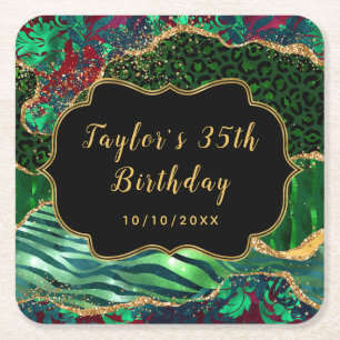Dessous De Verre Carré Green Safari Agate Anniversaire