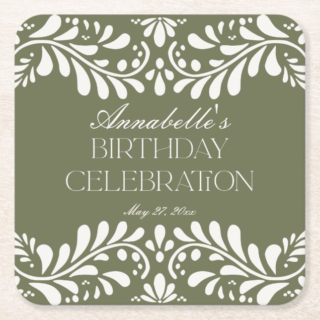 Dessous De Verre Carré Green Talavera Carrelage Espagne Fête d'anniversai (Devant)