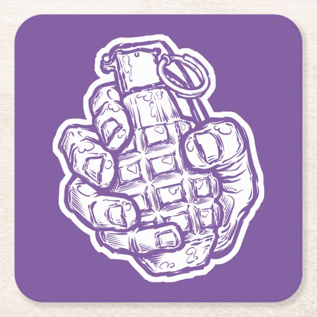 Dessous De Verre Carré Grenade À La Main En Style Bande Dessinée (Devant)