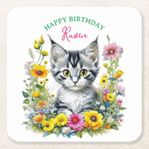 Dessous De Verre Carré Grey Kitten Invitation de fête d'anniversaire de l