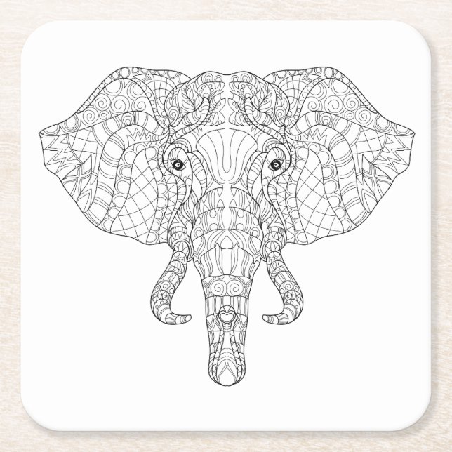Dessous De Verre Carré Griffonnage 2 de tête d'éléphant (Devant)