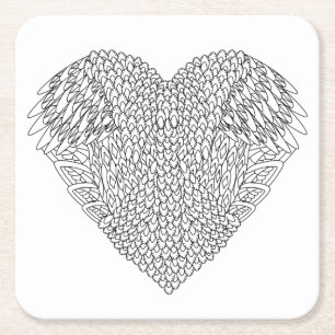 Dessous De Verre Carré Griffonnage à ailes de coeur