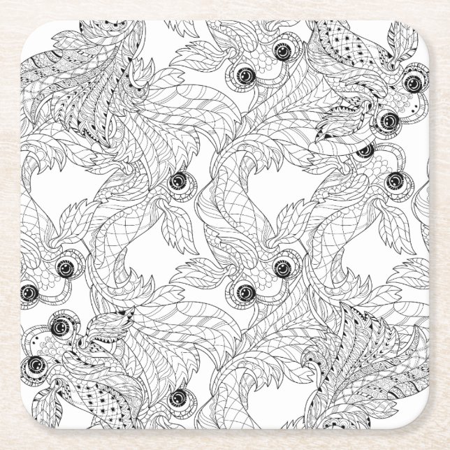 Dessous De Verre Carré Griffonnage de poissons de la Chine (Devant)