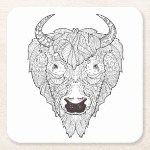 Dessous De Verre Carré Griffonnage de tête de bison