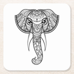 Dessous De Verre Carré Griffonnage de tête d'éléphant