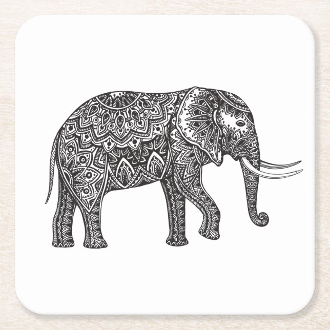 Dessous De Verre Carré Griffonnage d'éléphant d'imaginaire (Devant)