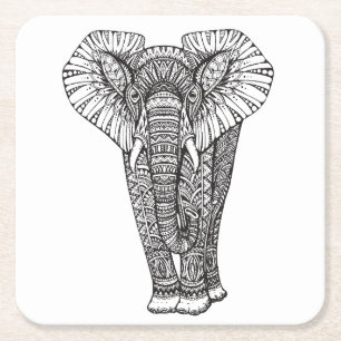 Dessous De Verre Carré Griffonnage d'éléphant modelé par imaginaire
