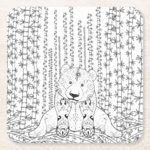 Dessous De Verre Carré Griffonnage en bambou de panda