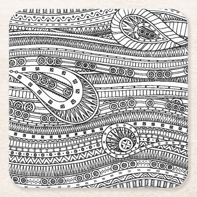 Dessous De Verre Carré Griffonnage ethnique de motif (Devant)