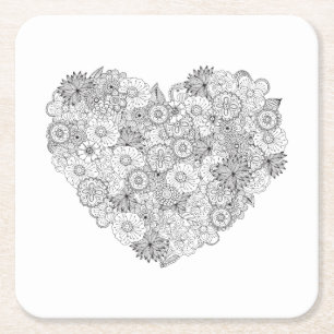 Dessous De Verre Carré Griffonnage floral de coeur