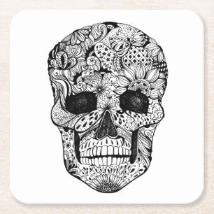Dessous De Verre Carré Griffonnage floral de crâne