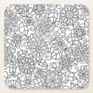 Dessous De Verre Carré Griffonnage floral ethnique