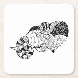 Dessous De Verre Carré Griffonnage principal de Zenstyle d'éléphant