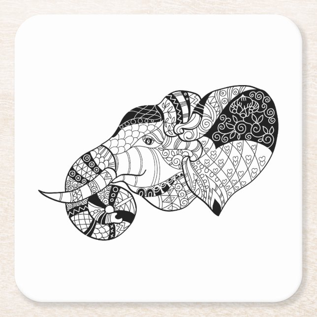 Dessous De Verre Carré Griffonnage principal de Zenstyle d'éléphant (Devant)