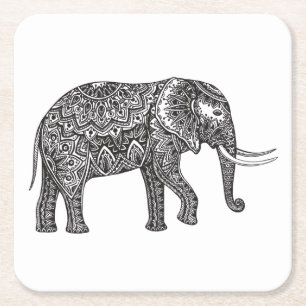 Dessous De Verre Carré Griffonnage stylisé d'éléphant d'imaginaire