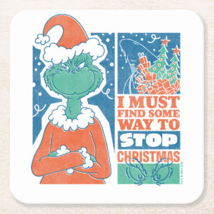 Dessous De Verre Carré Grinch   Arrêtez Noël Graphique Vintage