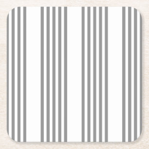 Dessous De Verre Carré Gris et blanc cinq bandes motif
