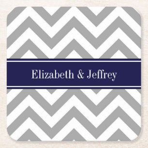 Dessous De Verre Carré Gris foncé Lg Chevron Marine Nom bleu Monogramme