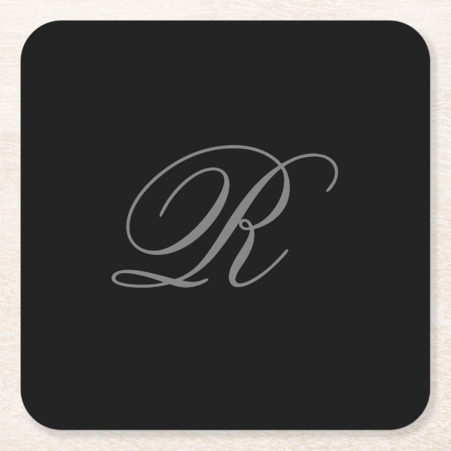 Dessous De Verre Carré Gris noir minimaliste Ajouter Monogramme initial (Devant)