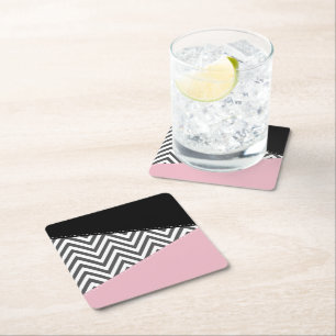 Dessous De Verre Carré Gris Zigzag, Gris Chevron, Motif Zigzag, Rose