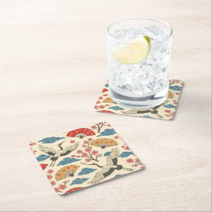 Dessous De Verre Carré Grue japonaise motif Sakura Traditionnel japonais