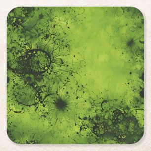 Dessous De Verre Carré Grunge vert citron avec accents noirs