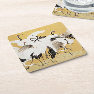 Dessous De Verre Carré Grupe de grues japonais Vintage Oiseau Riche Class