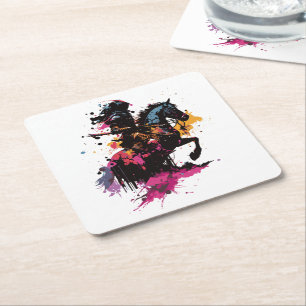 Dessous De Verre Carré Guerrier équitation cheval en aquarelle