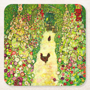 Dessous De Verre Carré Gustav Klimt Garden with Chickens
