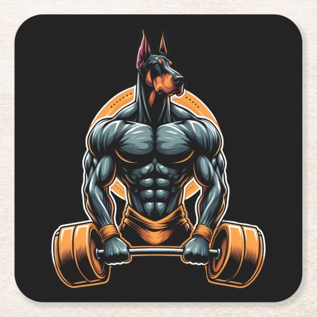 Dessous De Verre Carré GYM doberman bodybuilder powerlifder chien (Devant)