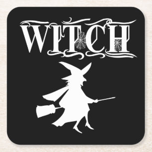 Dessous De Verre Carré Halloween Black Wicked Flying Witch