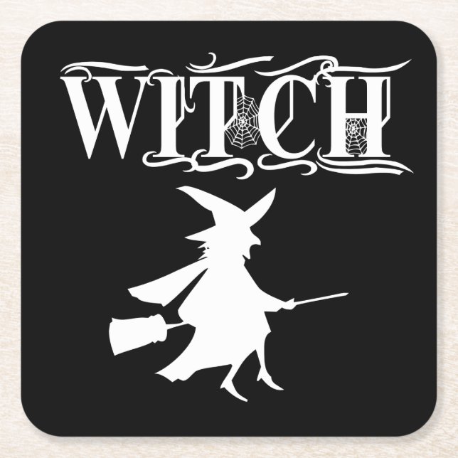 Dessous De Verre Carré Halloween Black Wicked Flying Witch (Devant)