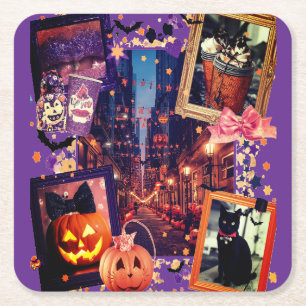 Dessous De Verre Carré Halloween Citrouille mignonne fille Éffrayant