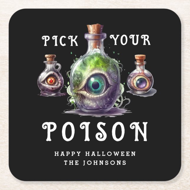 Dessous De Verre Carré Halloween Cocktail Party Choisissez votre poison (Devant)