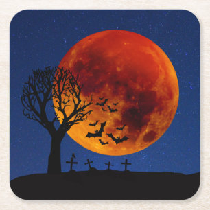 Dessous De Verre Carré Halloween de la lune de récolte