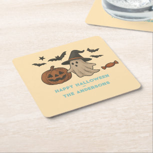 Dessous De Verre Carré Halloween éffrayante - Fantômes, chauves-souris et