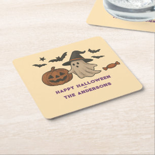Dessous De Verre Carré Halloween éffrayante - Fantômes, chauves-souris et