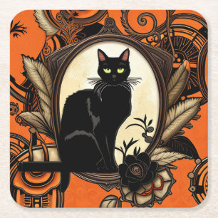 Dessous De Verre Carré Halloween en chat noir vapeur