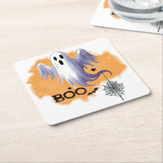 Dessous De Verre Carré HALLOWEEN Fantôme Avec Toile D'araignée
