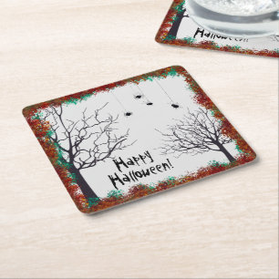Dessous De Verre Carré Halloween Feuilles d'automne Arbres Éffrayants Ara