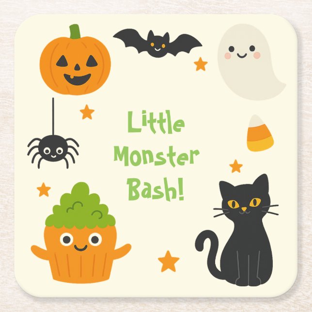 Dessous De Verre Carré Halloween modifiable - Little Monster Bash - (Devant)