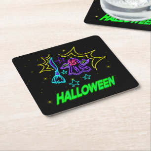 Dessous De Verre Carré Halloween Neon Look Purple Ghost Broom Party
