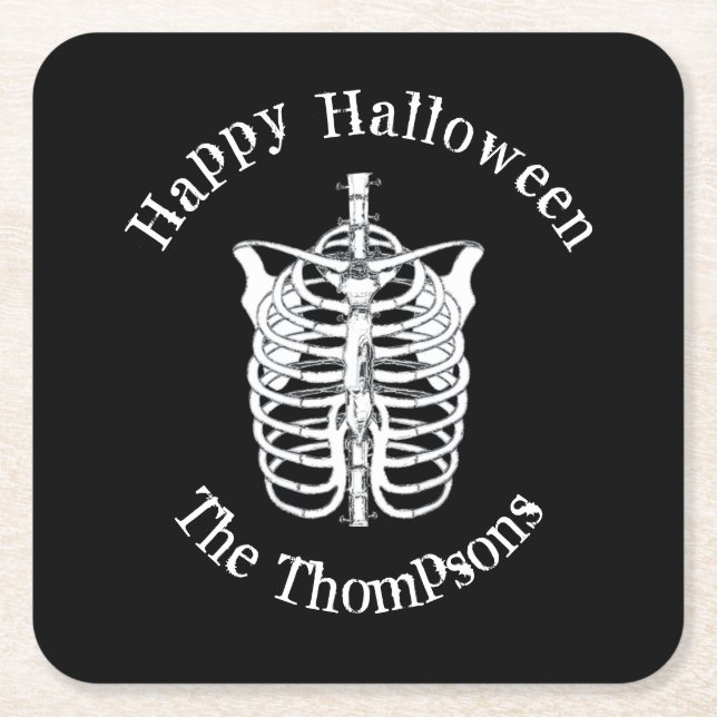 Dessous De Verre Carré Halloween squelette Déplaisant Éffrayant (Devant)