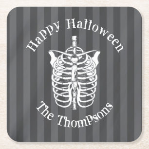 Dessous De Verre Carré Halloween squelette Éffrayant noir et blanc