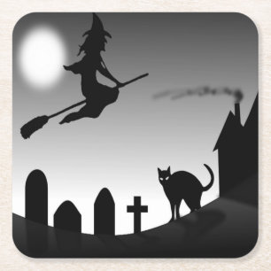 DESSOUS DE VERRE CARRÉ HALLOWEEN WITCH SILHOUETTE