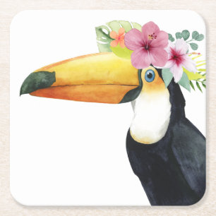 Dessous De Verre Carré Halo tropical - toucan