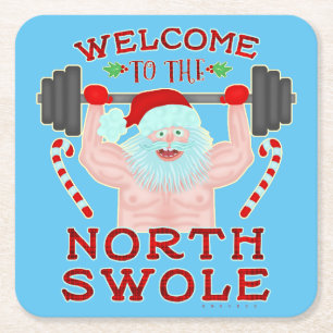 Dessous De Verre Carré Haltérophile drôle du père noël Swole de Noël