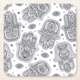 Dessous De Verre Carré Hamsa tiré par la main inspiré
