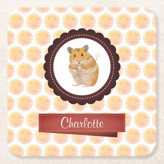 Dessous De Verre Carré Hamster de filles rouges et roses (Devant)