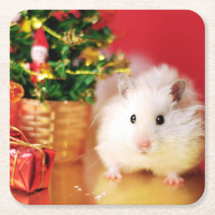 Dessous De Verre Carré Hamster Kokolinka avec l'arbre de Noël